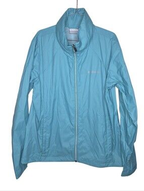 Columbia Women's Teal Concealable Hood Rain Jacket Wind Breaker Size XL